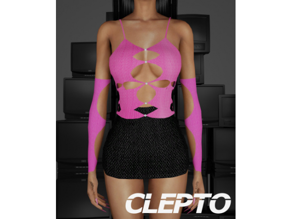 CLEPTO - Rui Zhou top and fishnets, Up skirt - The Sims 4 Download -  SimsDomination
